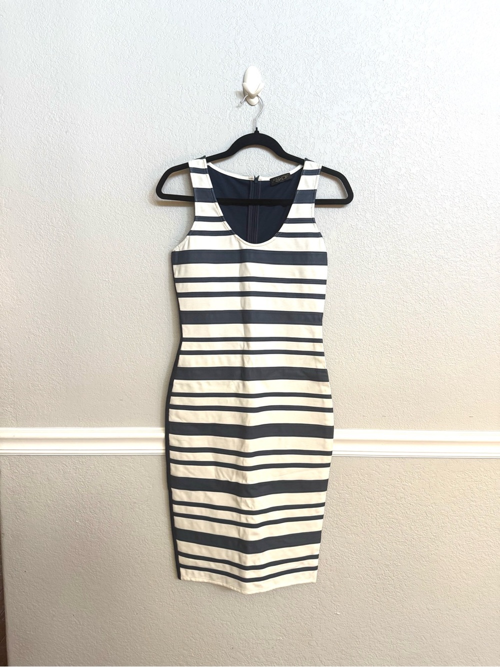 As by Df Striped Navy and White Midi Sheath Dress